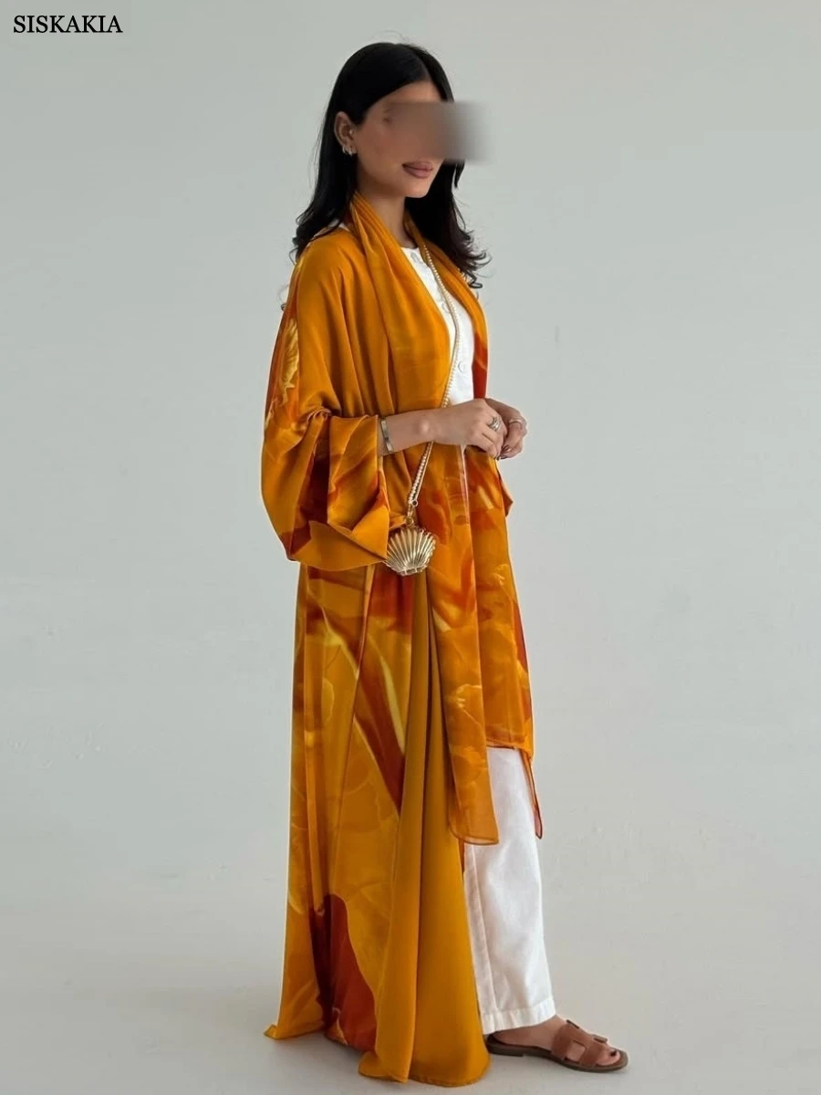 Siskakia Dubai Moda Stampa floreale Abaya aperta Cardigan elegante musulmano Hijab incluso 2025 Abiti femminili