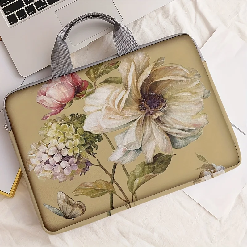 1-piece set, flower patterned laptop bag, briefcase, suitable for 14 inch laptops, fixed laptop bag