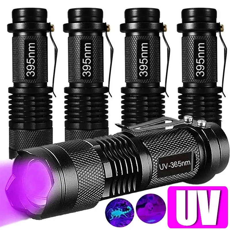 Mini torcia UV 395/365nm LED torcia ultravioletta zoomabile luci ultraviolette lampade di ispezione rilevatore di macchie di urina per animali