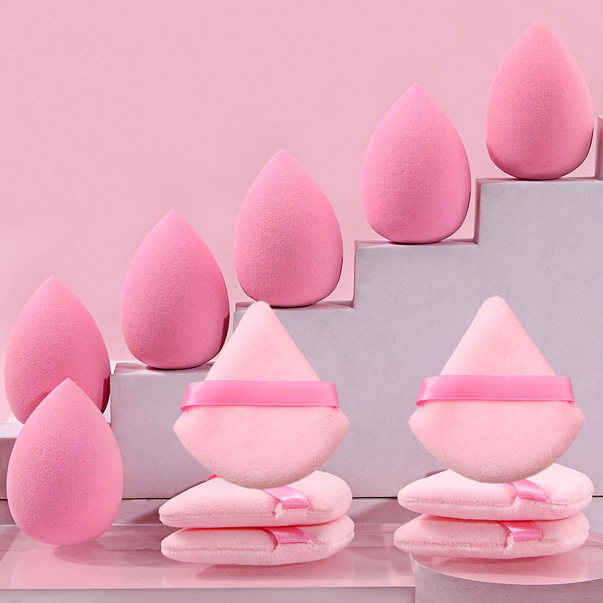 12-teiliger weicher und nicht klebriger Puderschwamm, Eierbeflockung, dreieckiges Puderquasten-Make-up-Schwamm-Set, Make-up-Werkzeuge