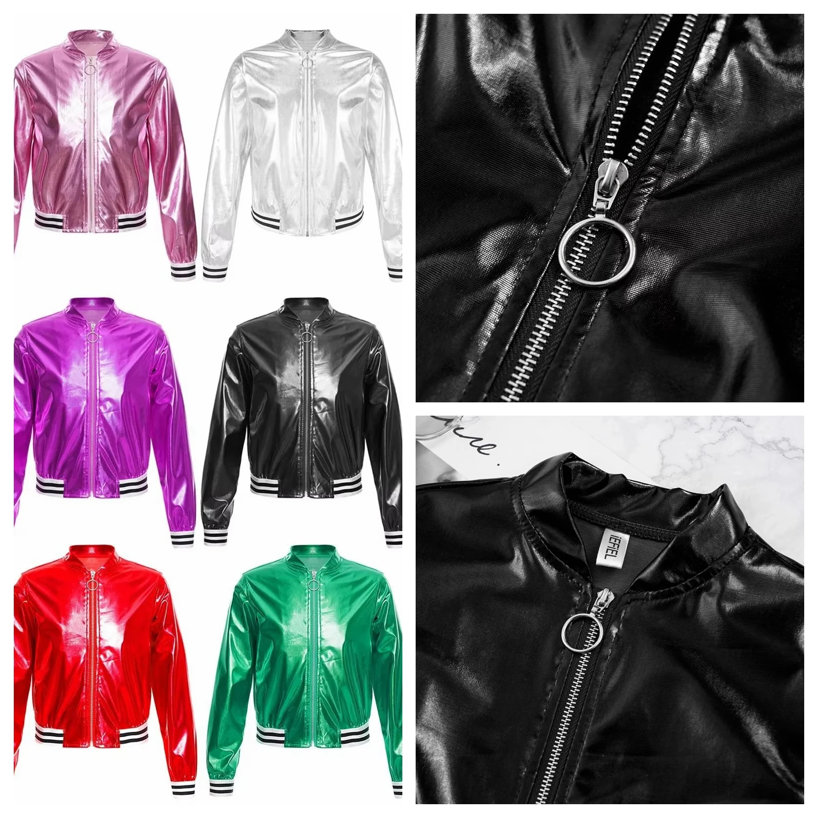 

Детская модная уличная куртка-пальто для девочек, блестящая металлическая мото-куртка для танцев, джаза, современных танцев, дискотек, вечеринок, костюм для клуба