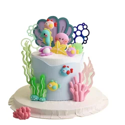 Mermaid Theme Cake Toppers Ocean Princesses for Kids Happy 1st Birthday Party Boy Girl Baby Shower Party Decoration Girl's 16th