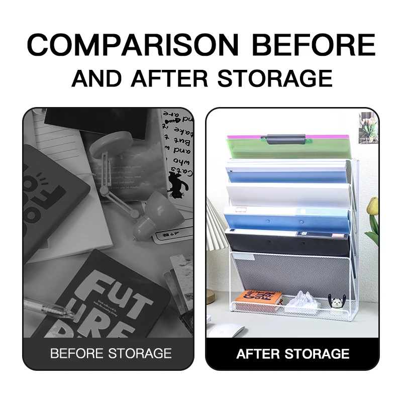 Wall file Organizer, File Rack Wall mounted mail organizer Magazine paper rack sorter for home office organization