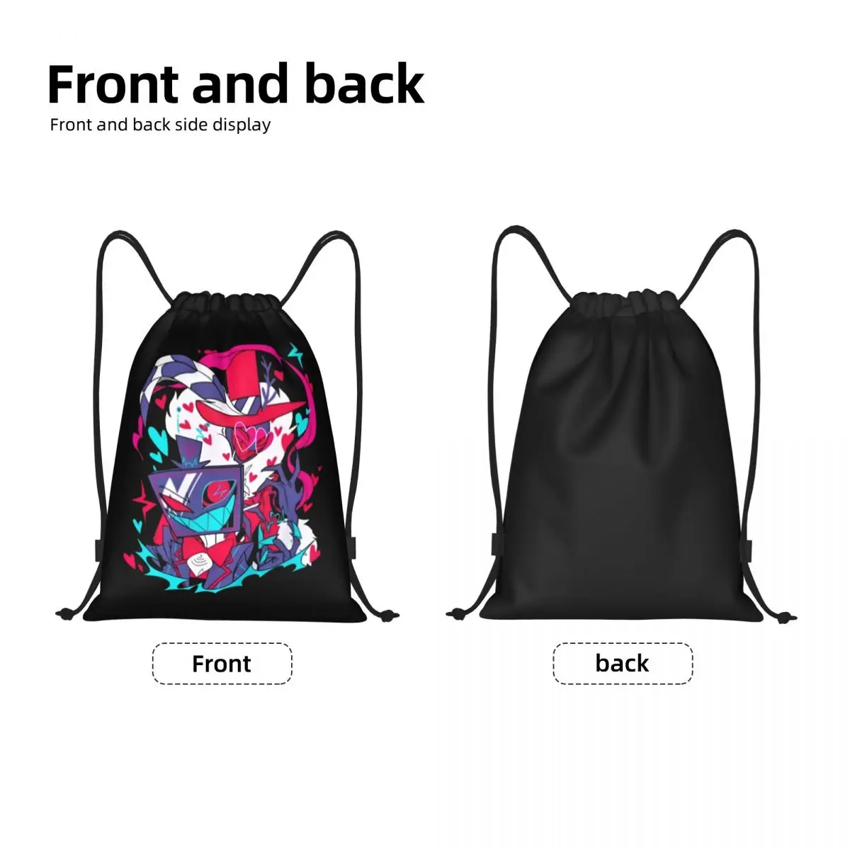 Custom Hazbins TV Show Animation Hotel Drawstring Bag Men Women Lightweight Sports Gym Storage Backpack