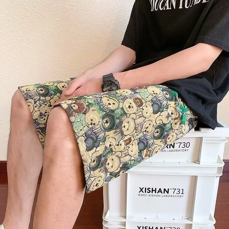 

Летняя мужская повседневная свободная посадка с цветочным принтом, модная спортивная пляжная одежда, удобная неэластичная молодежная одежда со средней талией