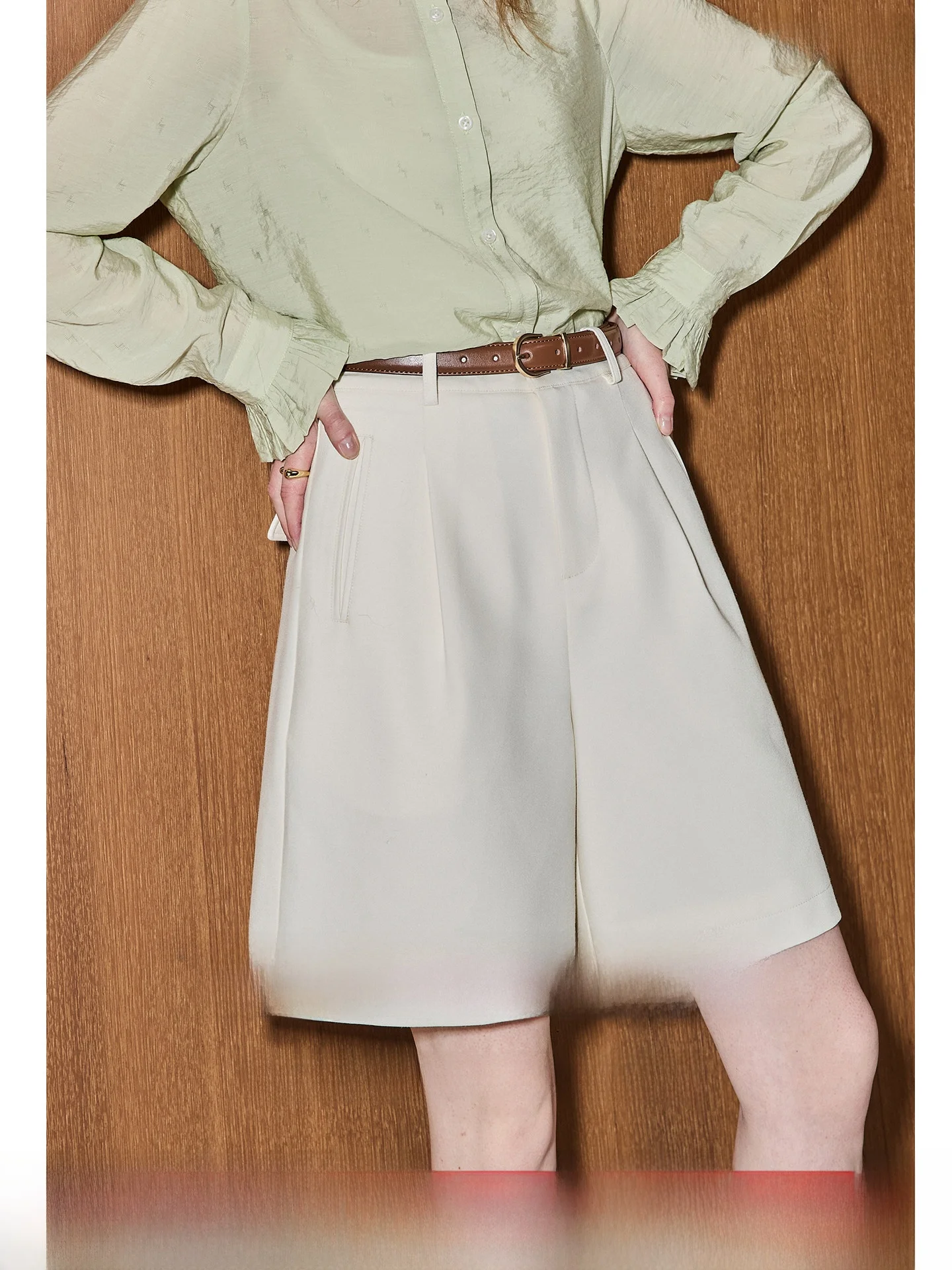 

KUHNMARVIN Women's Color Wide Leg Short Pants Casual Commute Straight Five-Point Pants Spring 2026 Fashion Ladies' Shorts