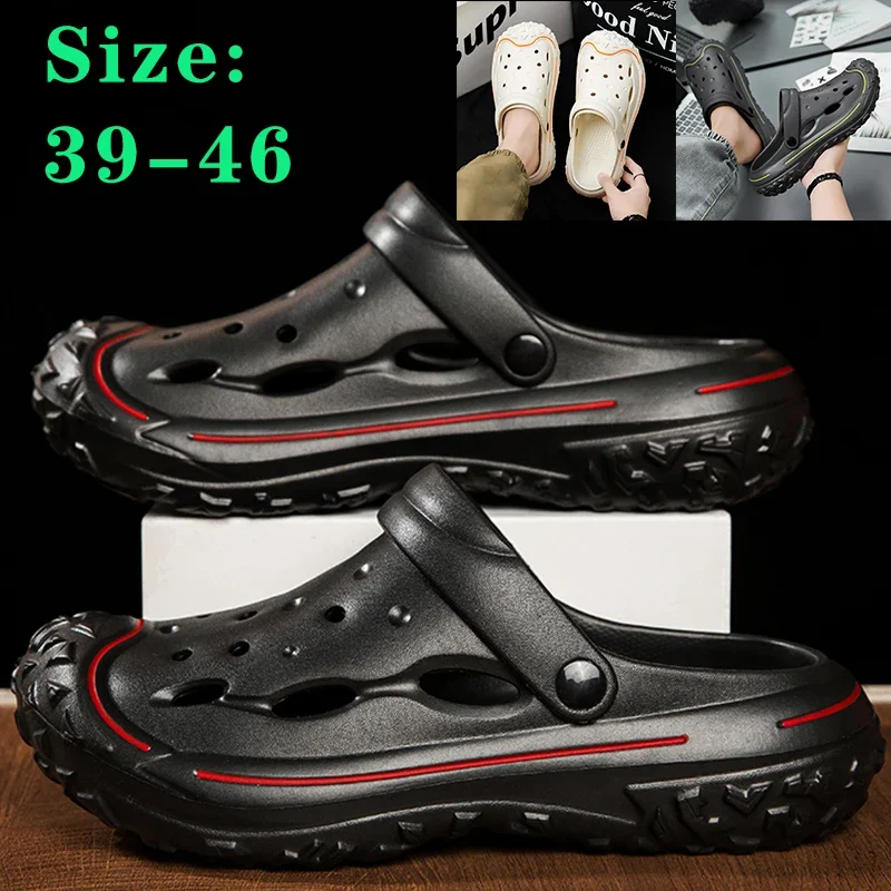 2024 Summer New Men's Slippers Outdoor Garden Clogs Male Casual Shoes Fashion Luxury Sandals Comfort Home Soft Slippers 39-46