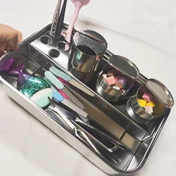 Nail Disinfection Tray Clean Box Brush Tweezers Storage Tray Stainless Steel Rhinestones Powder Bottle Liquid Disinfection Tool