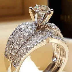 Huitan Hot 2Pcs Set Rings Fashion Jewelry for Women Silver Color/Gold Color Full Bling Iced Out CZ Luxury Wedding Accessories