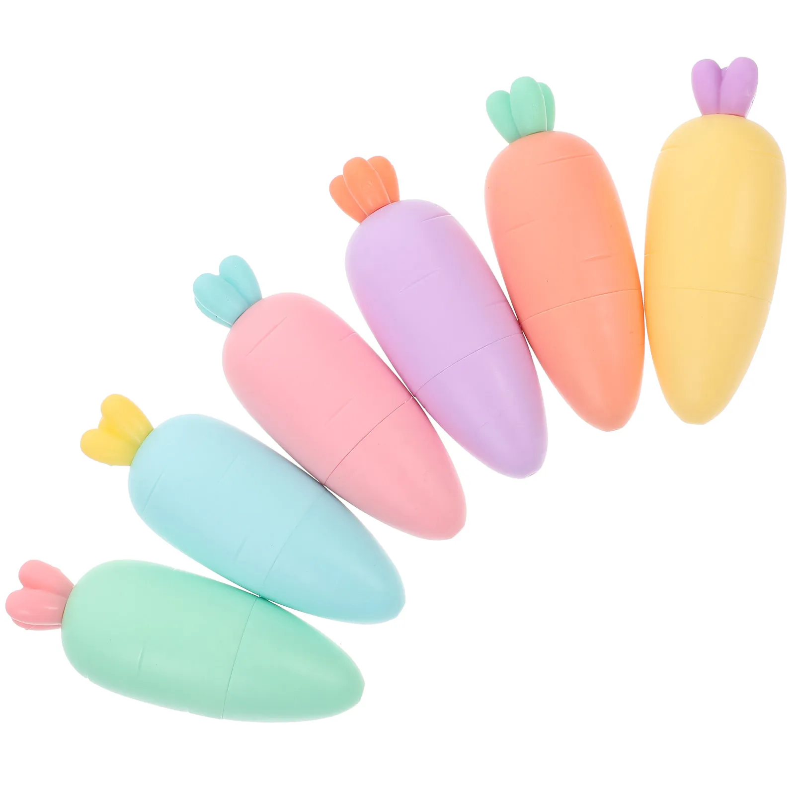 

6Pcs Mini Highlighters Carrot Design Fluorescent Pens Pastel Colors Quick Drying Cute Stationery Mini Highlighter