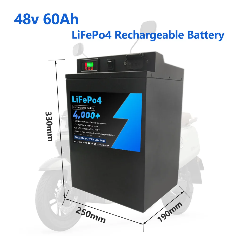 48V LiFePo4 Battery 60Ah Built-in 50A BMS Optional Bluetooth for Electric tricycle, electric two-wheeler with 10A Charger