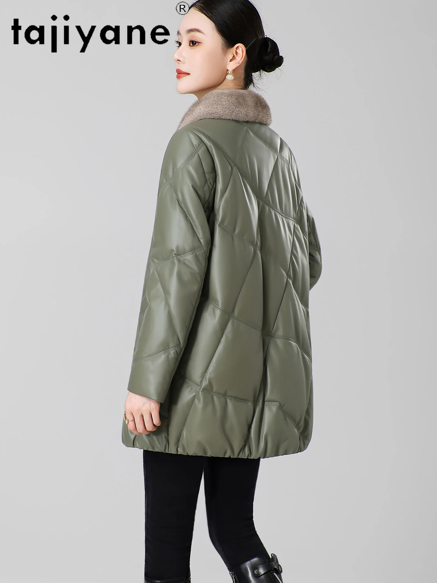 TAJIYANE Mantel Bulu Angsa Asli Kulit Domba Wanita Kerah Bulu Mink Jaket Puffer Elegan Mantel Musim Dingin 2025 Pakaian Wanita ropa mujer