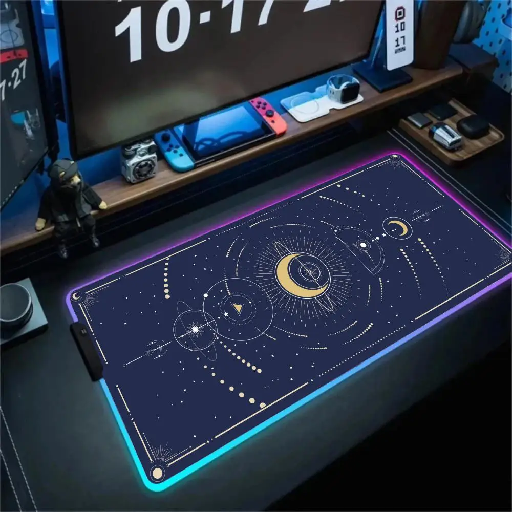 

Moon Art Anime Mouse Pad XXL RGB Gaming Mouse Pad Gamer Accessories Large LED Light Mousepads PC Computer Desk Mat with Backlit