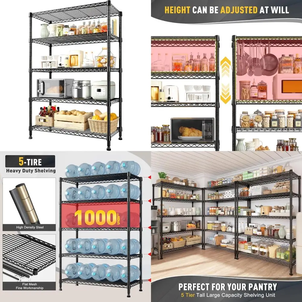 

Регулируемые сверхпрочные проволочные полки для хранения в гараже — 5-ярусные металлические стеллажи с поддержкой 1000 фунтов