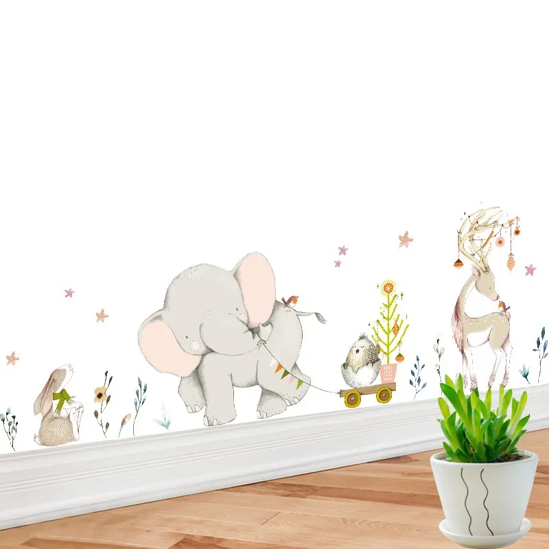 2024 Big Cartoon Elephants Pull Cart Wall Sticker Funny DIY Animals Wall Decals  Kids Rooms Bedroom Nursery Room Decor