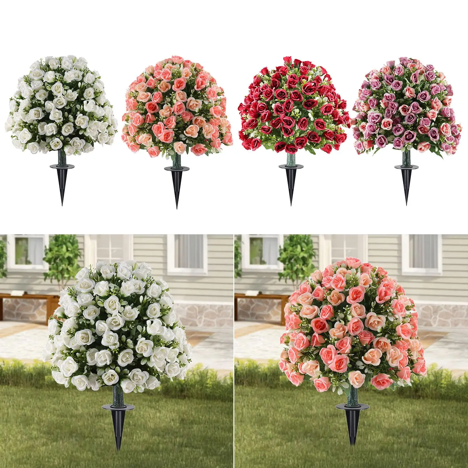 

Искусственный куст из розовых шаров, устойчивый к погодным условиям, с креплением в грунт для сада, двора, патио, свадебного декора