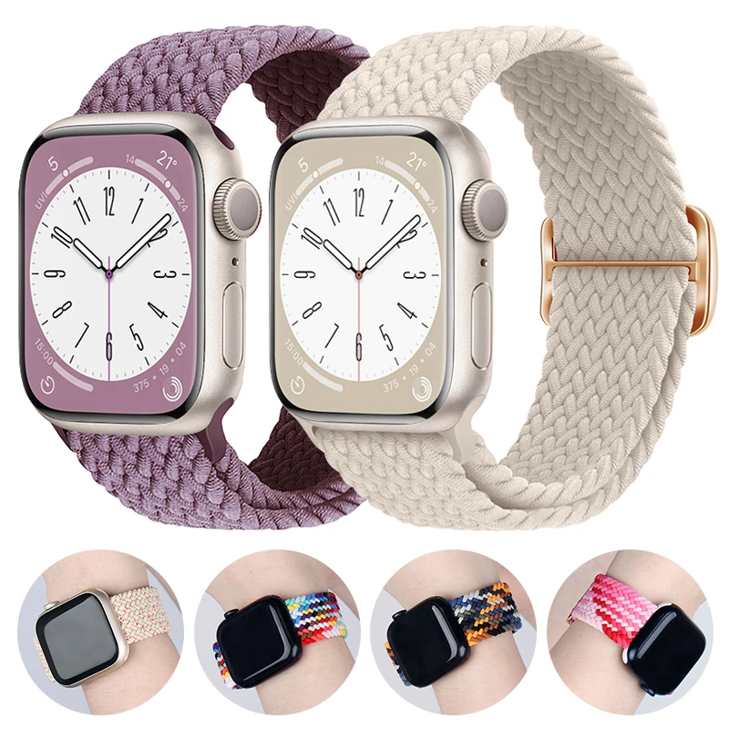 Örgülü Solo Döngü Apple watch Ultra bant 40mm 44mm 41mm 38mm 49mm 45mm Elastik Naylon bilezik iWatch serisi 9 8 7 3 se kayış