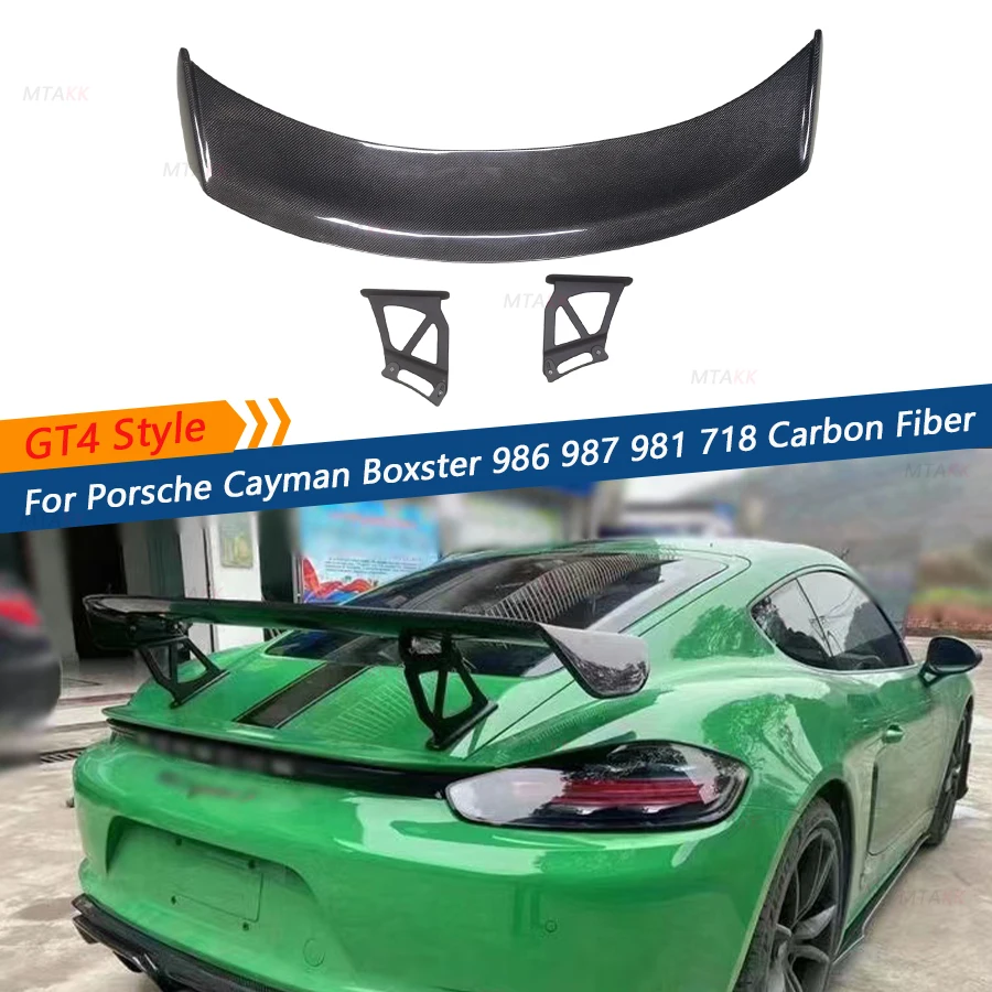 GT-4 Style Carbon Fiber Rear Spoiler Lip Wings Spoiler For Porsche Cayman Boxster 986 987 981 718 Rear Spoiler Tail Wings FRP