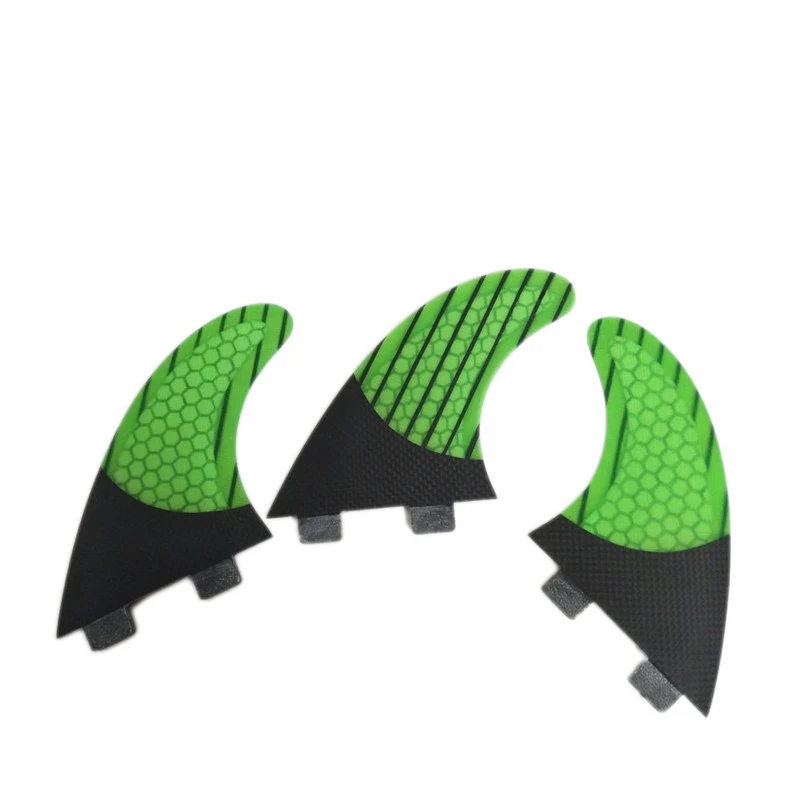 UPSURF FCS Short Board Fins, Carbon with Honeycomb, Surfing Fins, Green and Black, Fibreglass, Quilhas Thruster, G5, G7