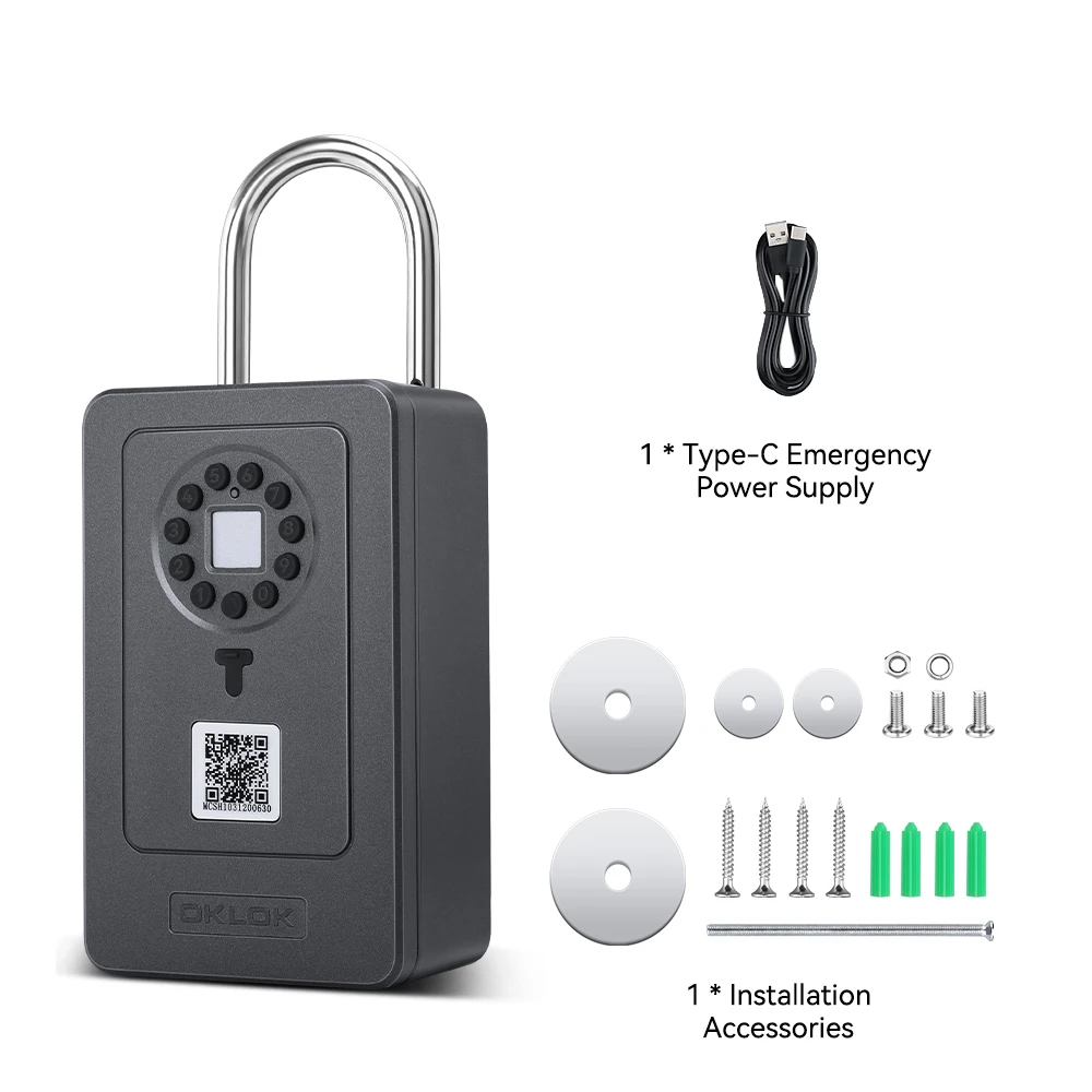 Elecpow Bluetooth Fingerprint Password Key Lock Box Waterproof Wall Mounted Door Hanging Safe Deposit Box Smart OKLOK Management