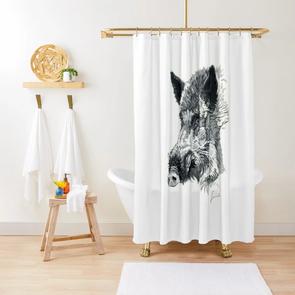 

Wild boar head drawing Shower Curtain Waterproof Shower For Bathrooms With Beautiful Designs Cover Curtain