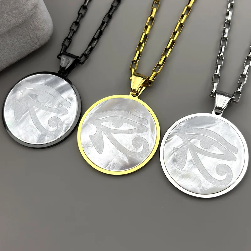 

Stainless Steel Egyptian Eyes Chain Necklaces for Women Men Statement Mythology Eye of Ra Horus Symbol Shell Necklace Jewelry