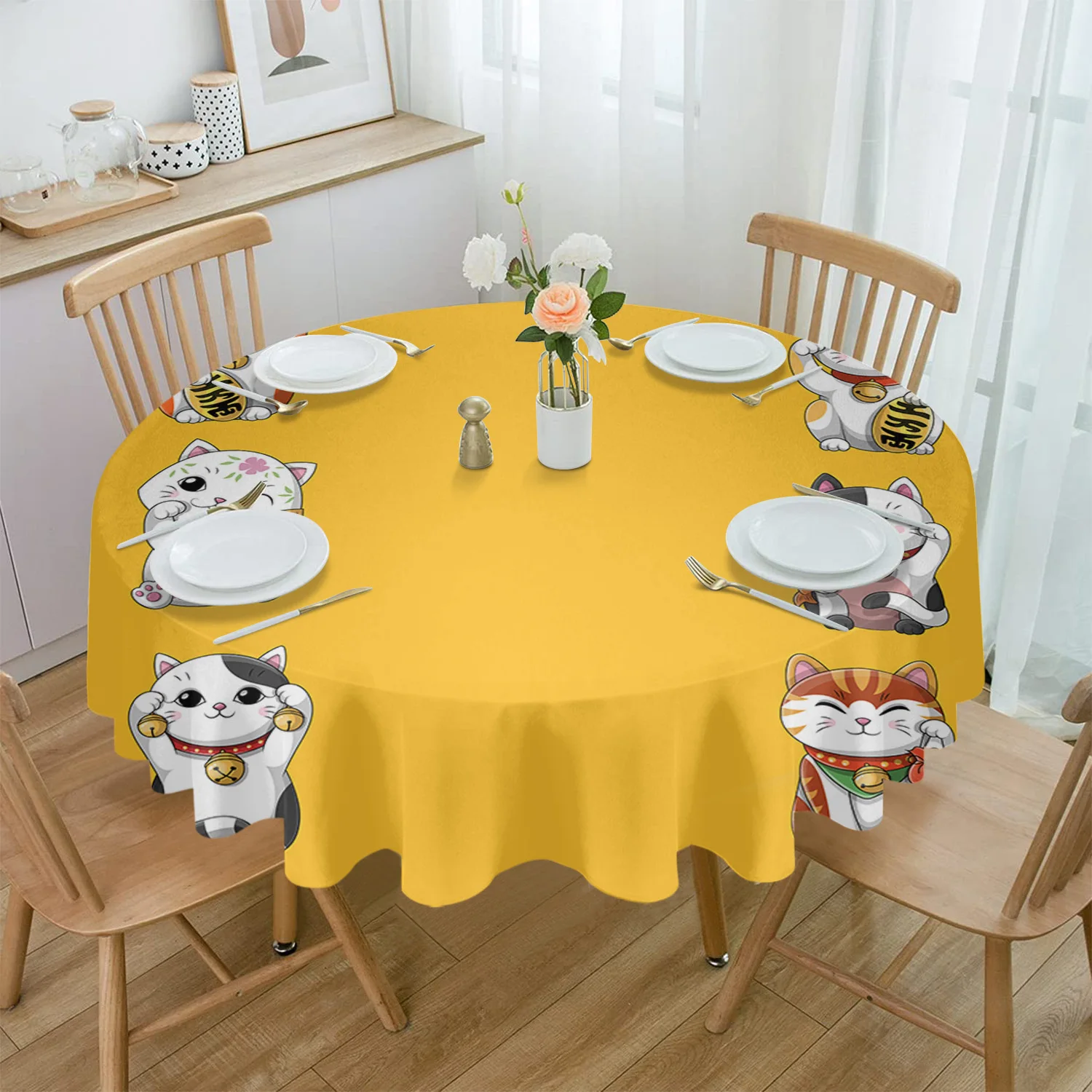 Cartoon Cat Yellow Waterproof Rectangular Tablecloth Dining Table Coffee Table Cover Outdoor Picnic Cloth