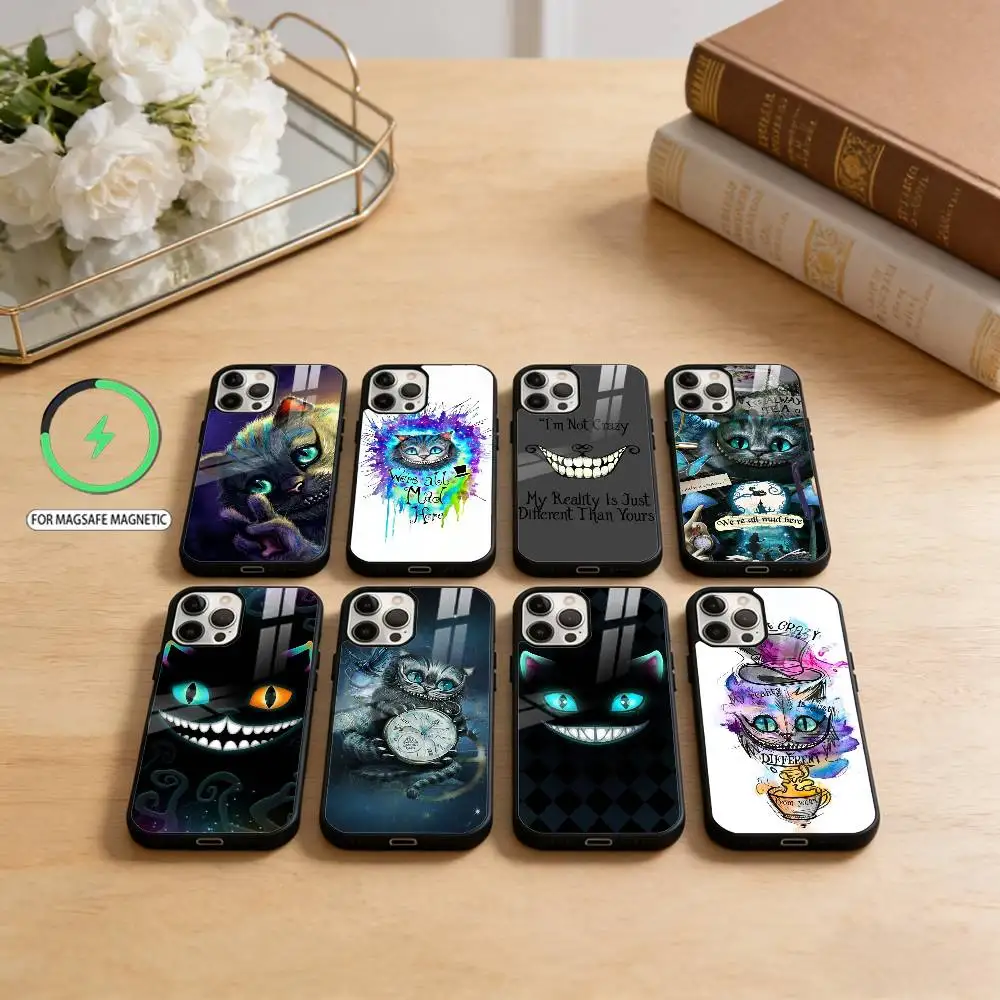 

Крутой чехол для телефона C-Cheshire Cat для iPhone 17,16,15,14,13,12,11 Plus, Pro Max, магнитный для беспроводной зарядки Magsafe