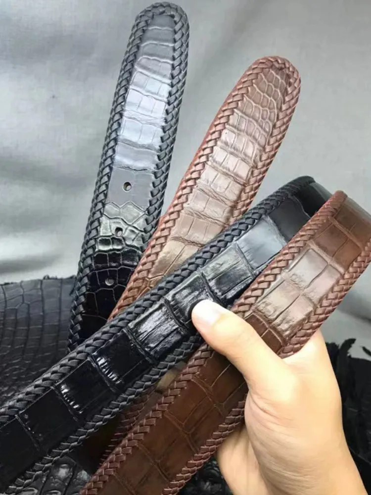 New Business Casual Crocodile Skin Mens Belt For Suit Pants Weave Fashion Genuine Leather High Quality Waistband Without Buckle