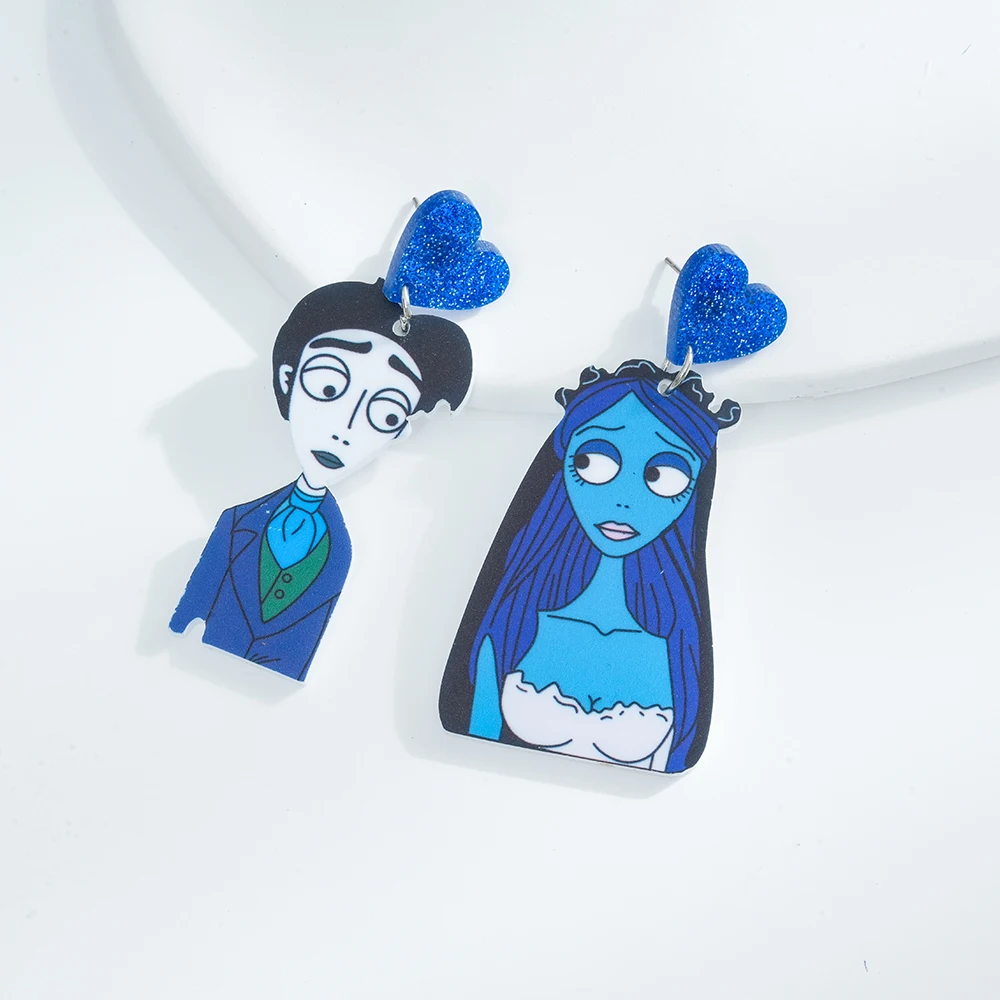 Ghost Bride Creative Acrylic Asymmetric Earrings Halloween Zombie Couple Earrings Jewelry