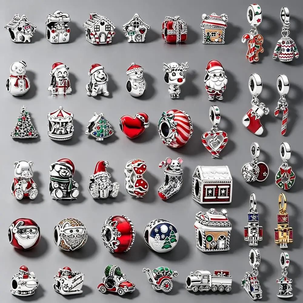 

Silver Christmas Charms for Bracelet DIY Jewelry Making Santa Snowman Tree House Enamel CZ Pendant Beads for Women Holiday Gift