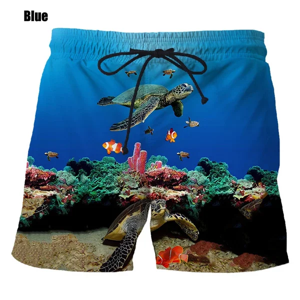 Short de plage court Hipster pour hommes, imprimé humoristique 3D, tortue de mer graphique drôle