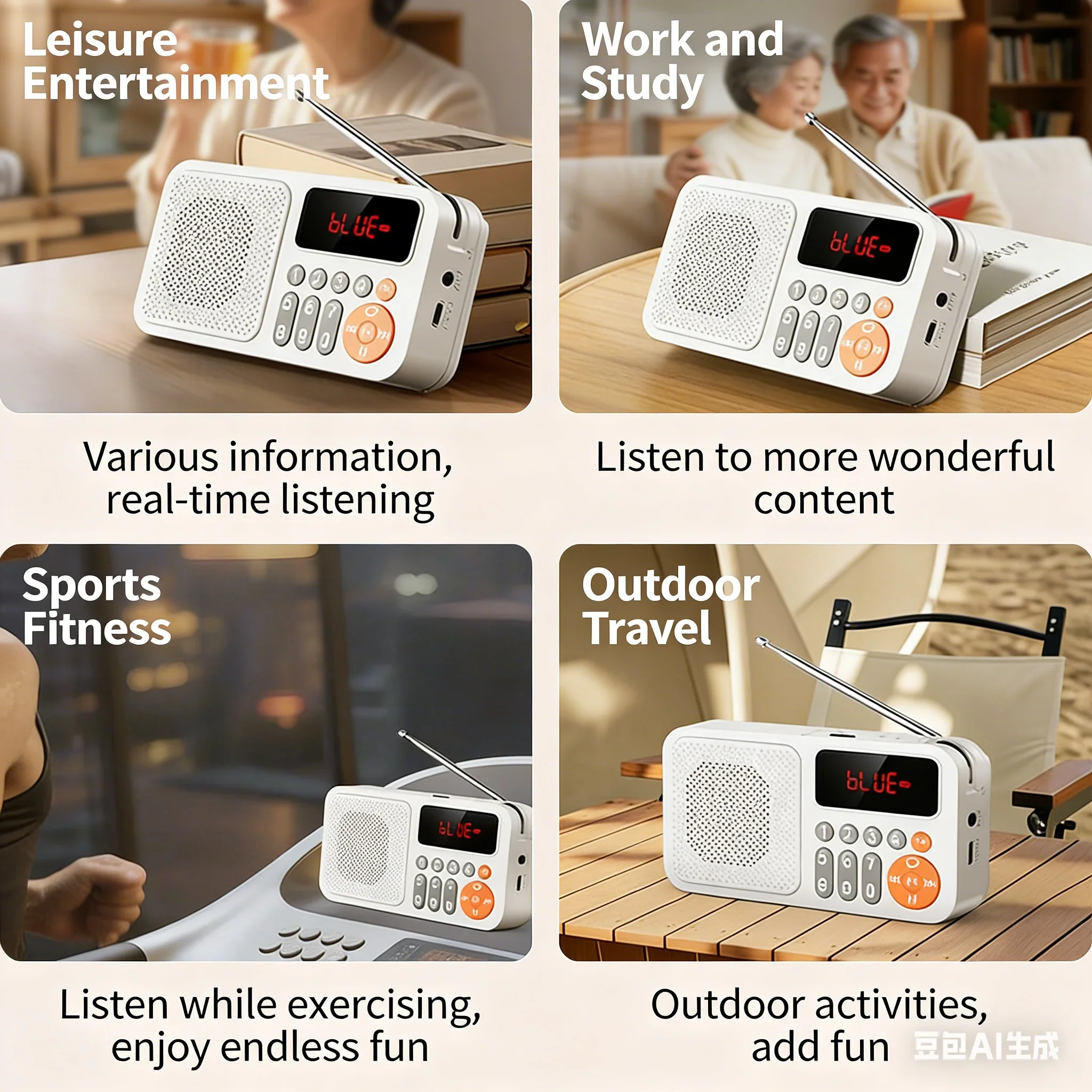 

FM-радиоприемник с Bluetooth-колонками, большими кнопками и четким LED-дисплеем, поддержка воспроизведения с TF-карты/USB, перезаряжаемое портативное радио для пожилых людей