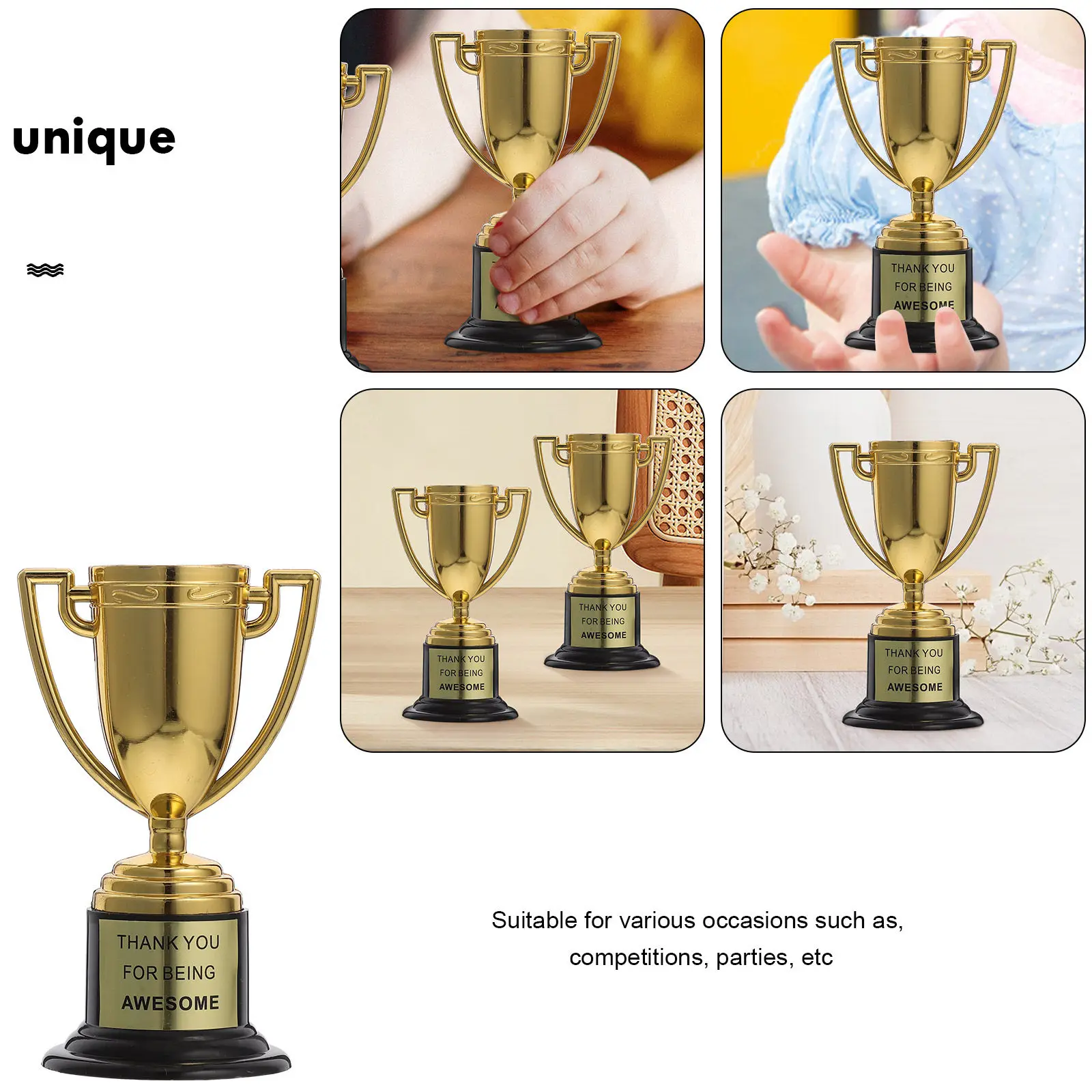 6Pcs Mini Gold Plastic Trophies Elegant Small Awards for Sports Competitions Party Favors Lightweight Portable for Kids Adults