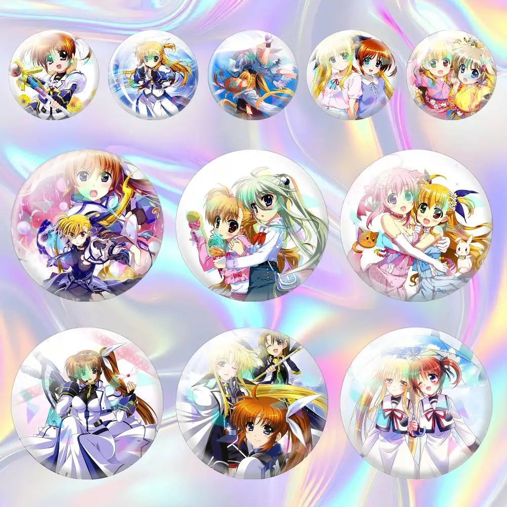 

Magical Girl Lyrical Nanoha Anime 75mm 58mm 44mm 25mm Brooch Backpack Hat Pins Accessories Toys Badge
