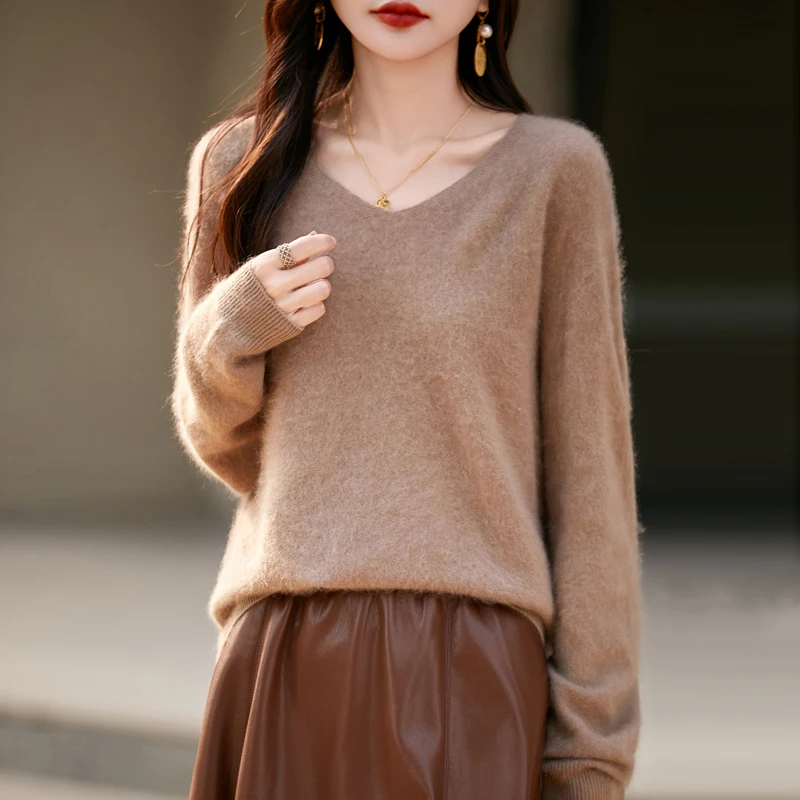 

Базовый свитер из 100% мериносовой шерсти, женские осенне-зимние пуловеры, базовый свитер с v-образным вырезом, кашемировый трикотаж, базовая рубашка с мягким дном