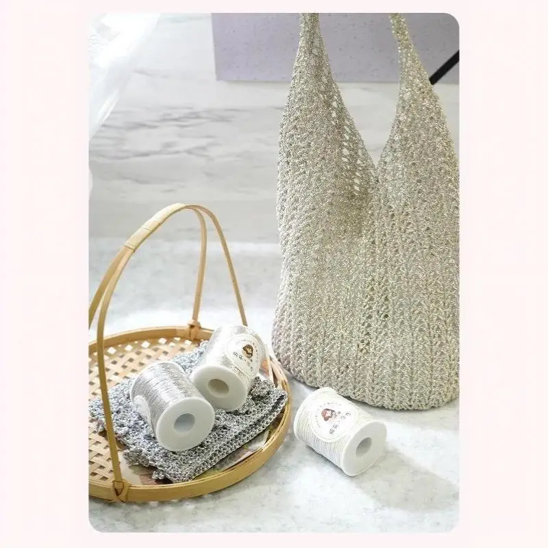 Luxuriöser Silberfaden 1mm Funkelnd DIY Handgemachte Handtasche Häkeltasche Webfaden Zarter Silberfaden Handgefertigtes Kunsthandwerk – Detail 17