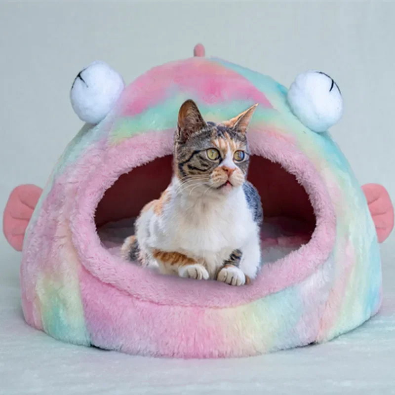 

Autumn and Winter Warm Pet Supplies Big-eyed Fish-shaped Kennel Three-dimensional Sponge Cat Nest Creative Pet Nest Tent