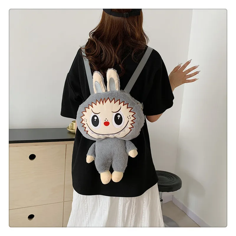 New Creative Labubu Cartoon Plush Backpack 3d Doll Cute Backpack Mini Crossbody Small Bag Girl Surprise Birthday Gift