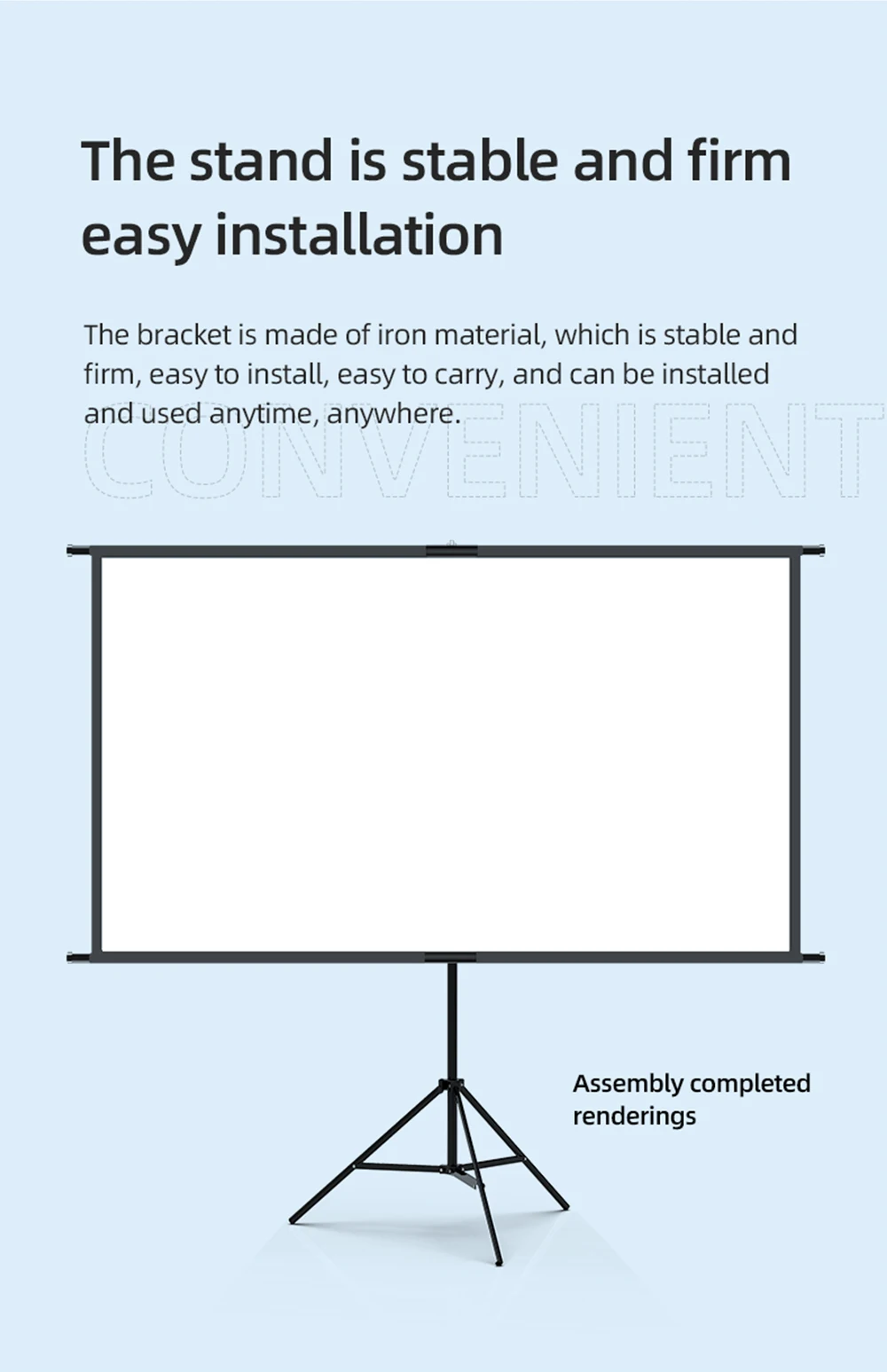 Tela portátil com suporte triangular único de 60 polegadas. Tela de projeção de escritório doméstico. Suporta projeção de alta definição.
