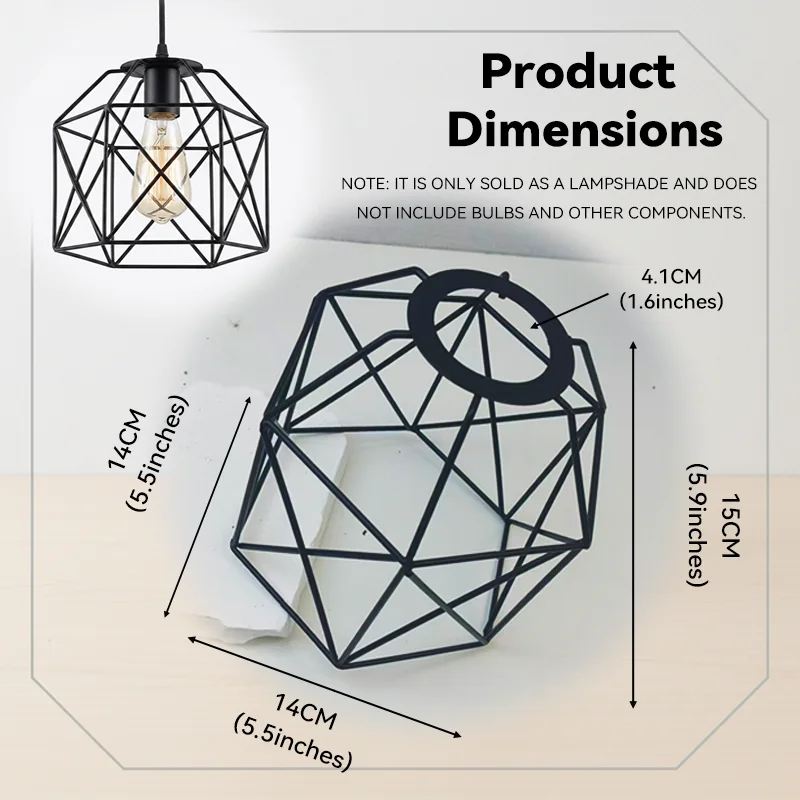 Diamond Metal Wire Cage Lampshade Industrial Pendant Wall Lamp Cover Farmhouse Kitchen Cafe Decor Only Lampshade No Bulb Cord