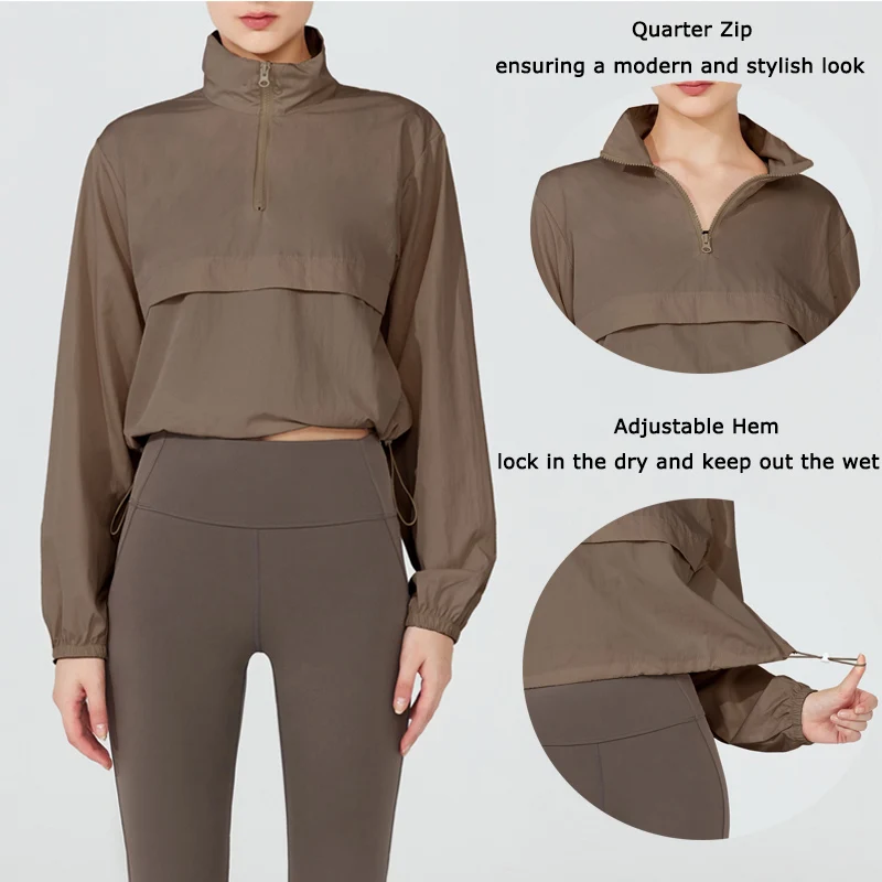 VITALINOVO Damen-Sportjacke, leichter Pullover mit Viertelreißverschluss, für Golf, Wandern, Laufen, Windjacke, UPF50+, wasserdichte Jacke – Detail 15