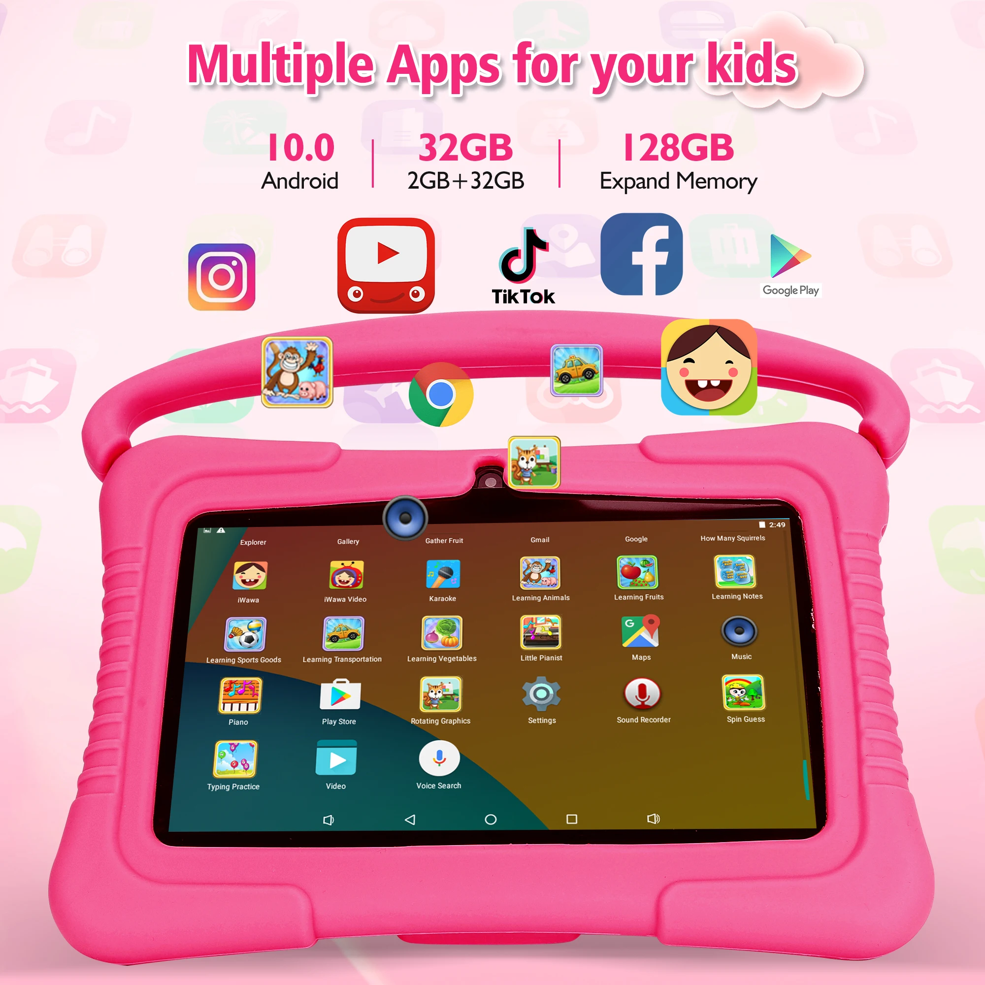 Veidoo Kids Tablet, 7 inch Android Tablet PC, 2GB RAM 32GB ROM, Safety Eye Protection Screen, WiFi, Dual Camera, Games