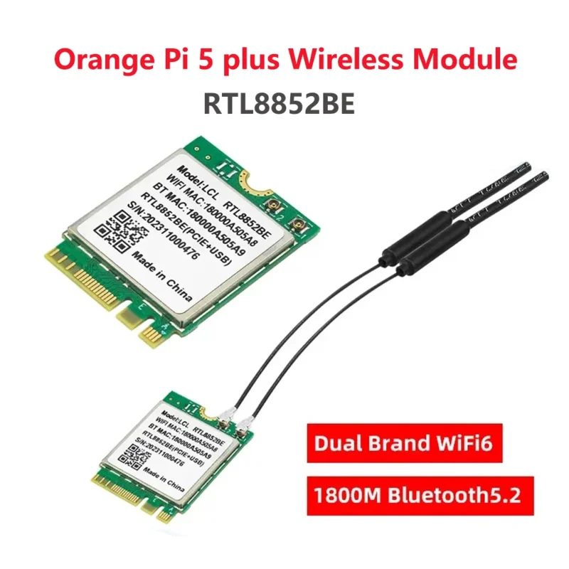 

Orange Pi 5 Plus WiFi 6 BT 5.2 Wireless Module RTL8852BE M.2 E Key Interface 1800M Dual Brand 2.4G 5G Wi-Fi for OPI 5 Plus