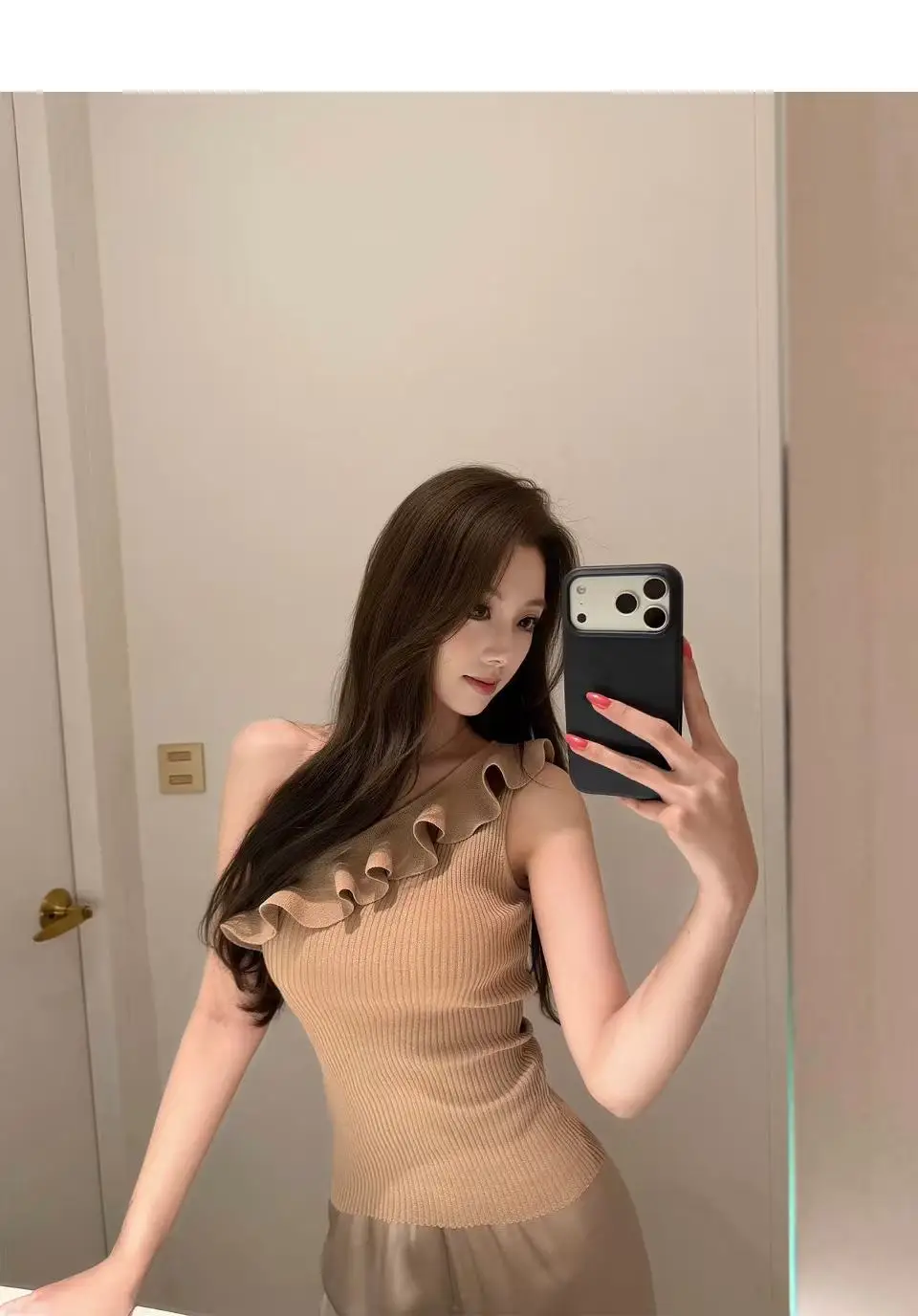 

Slim Fit Asymmetrical Knitted One-shoulder Vest Ruffle Solid Bodycon Sleeveless Top Elegant Style Women's Fashion Summer 2026