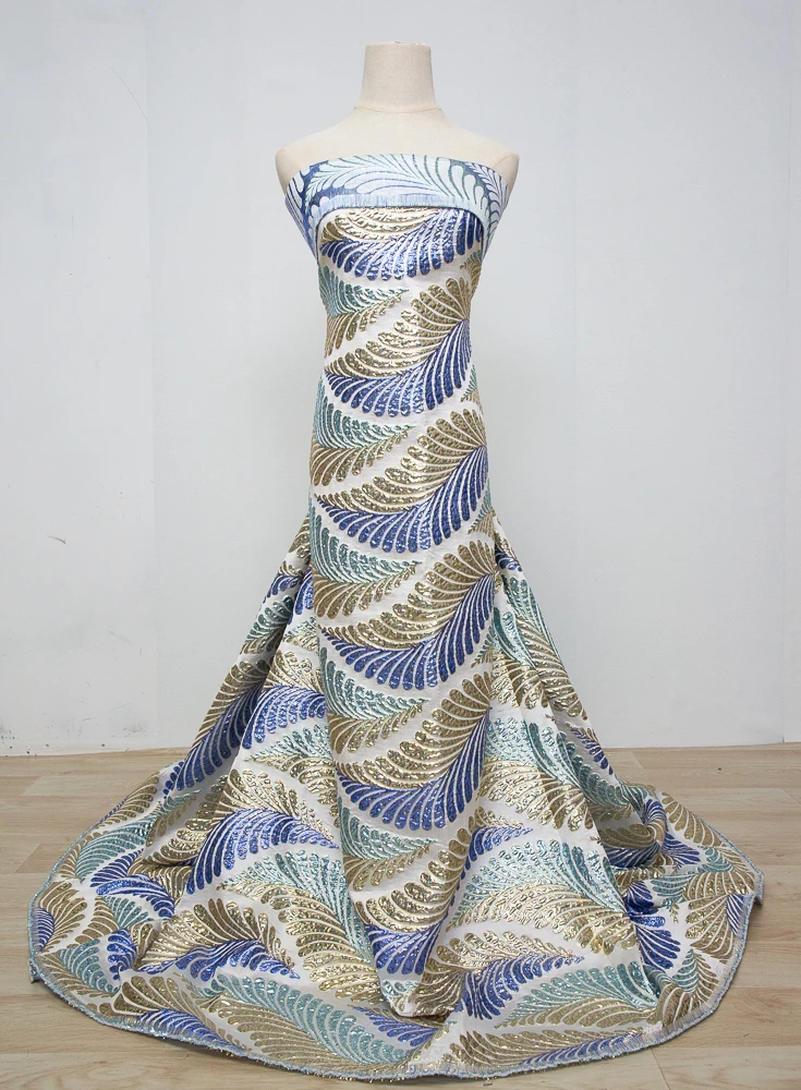 African Jacquard Lace Fabric 5 Yards 2024 High Quality Gilding Nigerian Brocade Damask Lace Fabric Elegant Dress for Women A3884