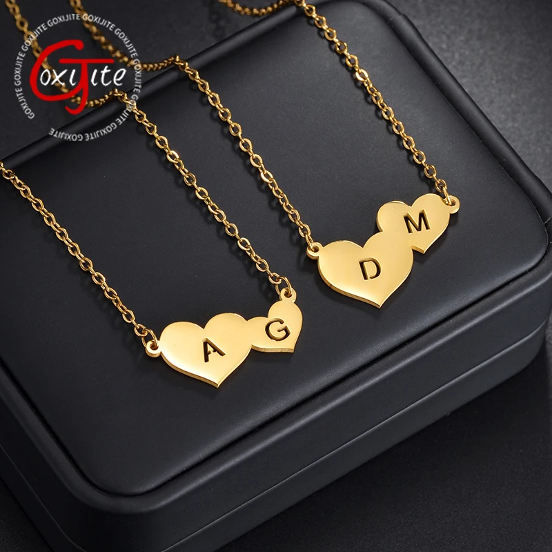 

Goxijite Customized Letters Necklace For Couples Stainless Steel Custom Letter Nameplate Choker With Heart Jewelry Lovers Gift