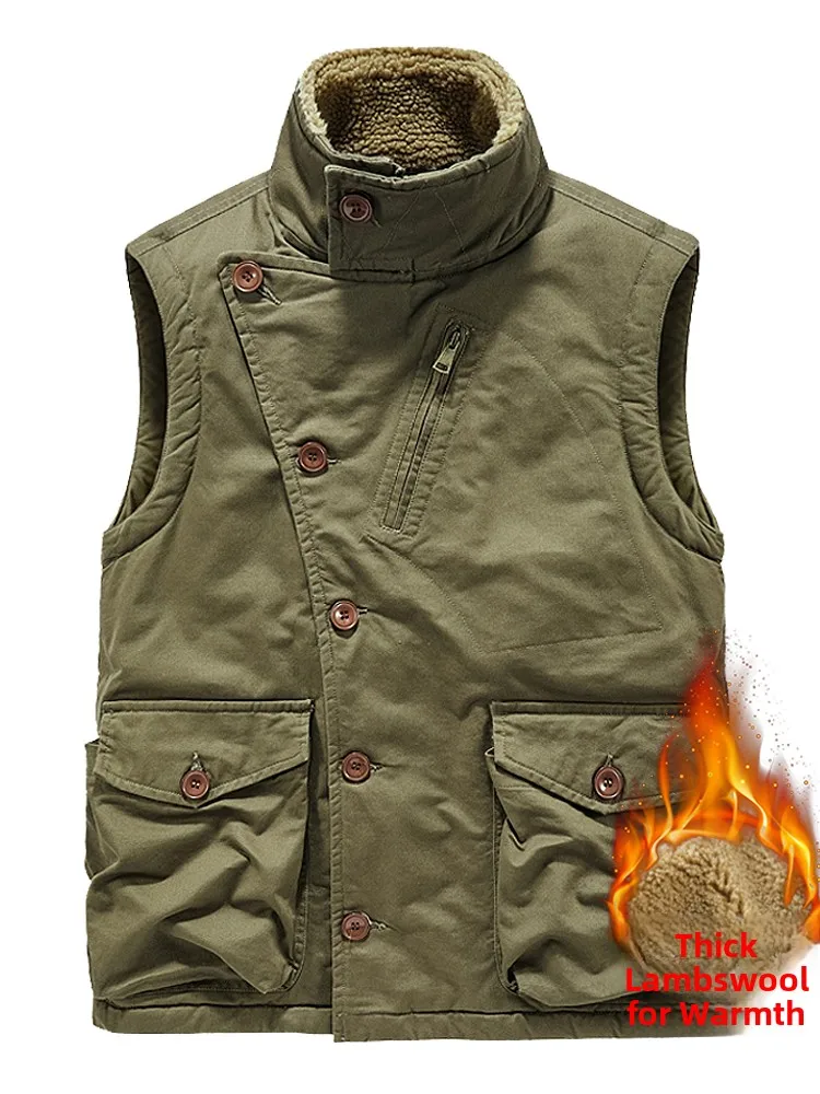 

American Sle Heavyweight N Men's Vest Stand Collar Winter Lamb Velvet Boarding Faion Thiened Warm Jaet Casual Faion