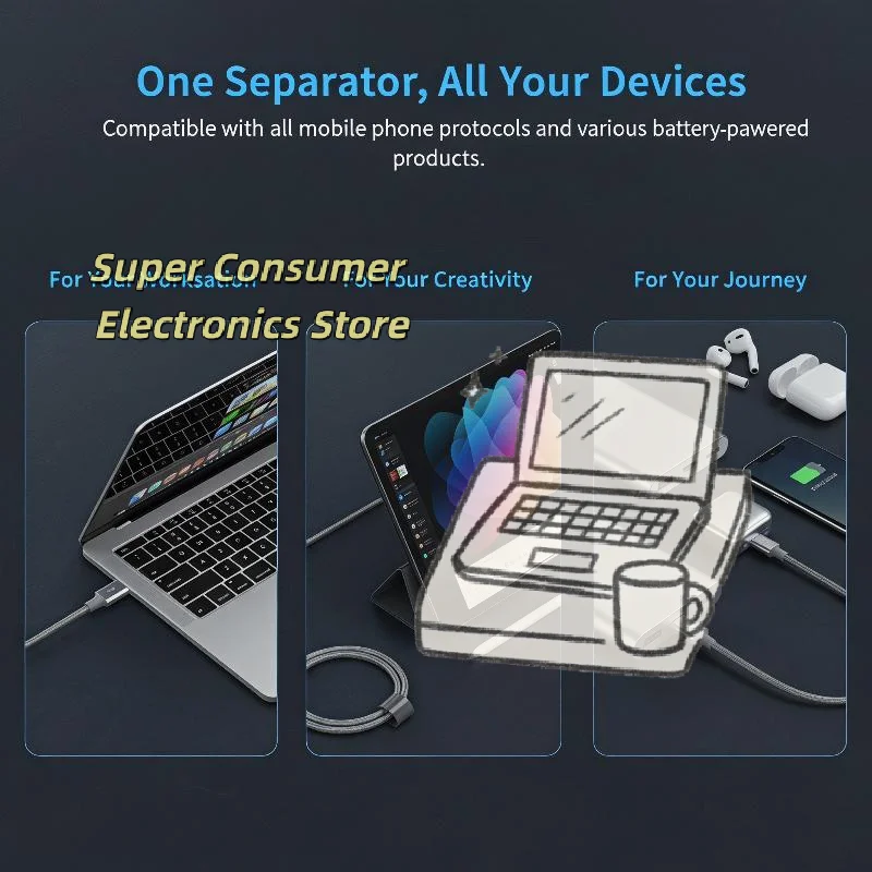 Mini 140W Intelligent Full Charge Cutoff Separator 1PC Protect Battery Health for Portable Daily Household Charging