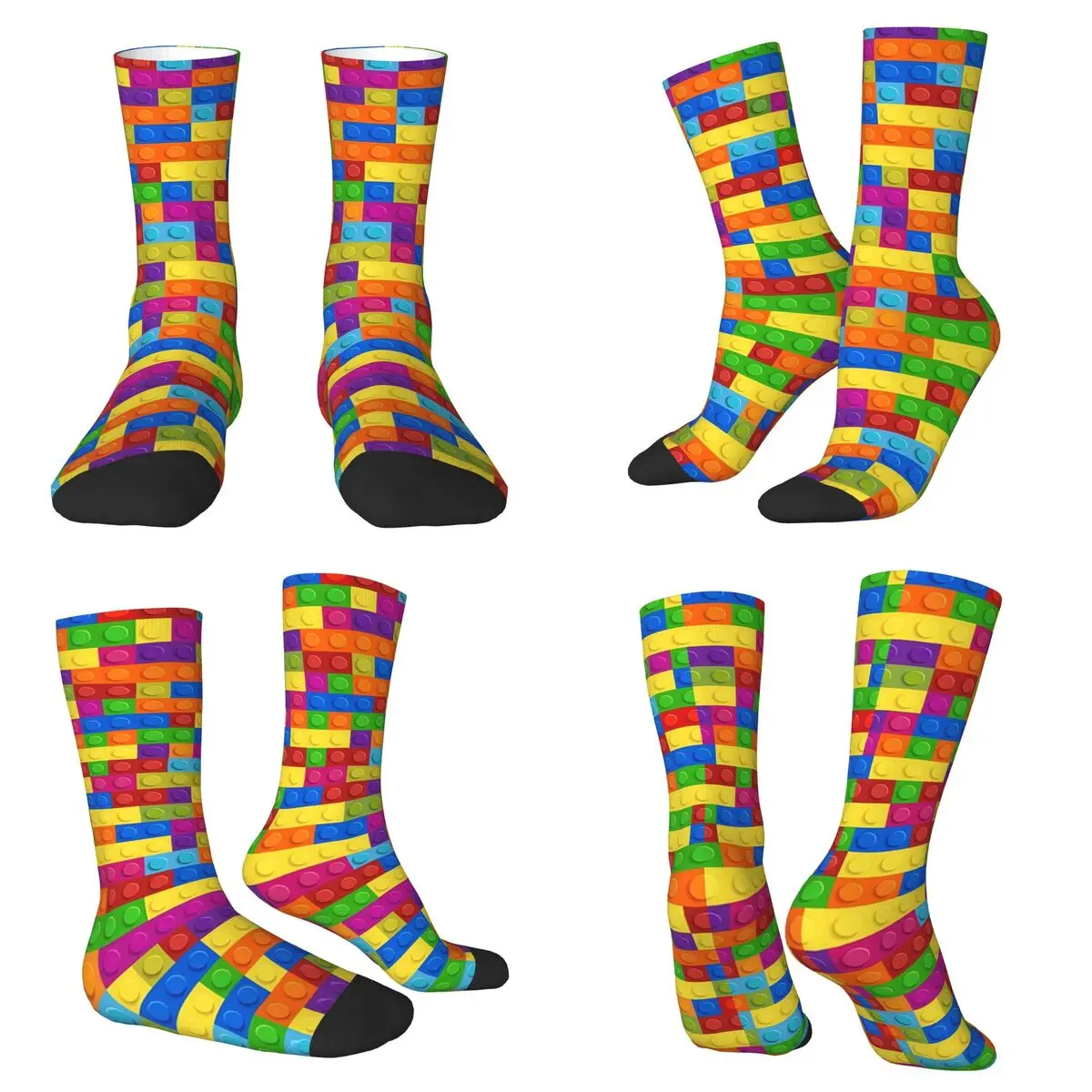 Colour Building Block Pattern Socks Harajuku Super Soft Stockings All Season Long Socks for Unisex Valentine's Day Gifts